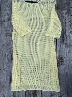 Eileen Fisher Pale Yellow Open Knit Top
